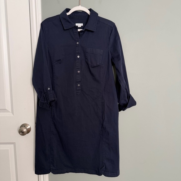 J. Jill Dresses & Skirts - J. Jill Chino 100% Cotton Navy Blue Collared Long Sleeve Popover Shirt Dress